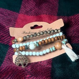 Bohemian Tree Of Life Charm Bracelet Set - White and Brown